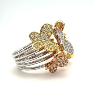 Butterfly Ring. Tri-Color CZ, Sterling Silver, Rhodium Plated